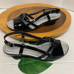 Easy Street Shiny Black Slingback Dress Sandals